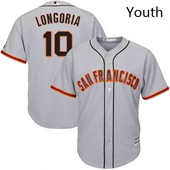 Youth Majestic San Francisco Giants 10 Evan Longoria Replica Grey Road Cool Base MLB Jersey